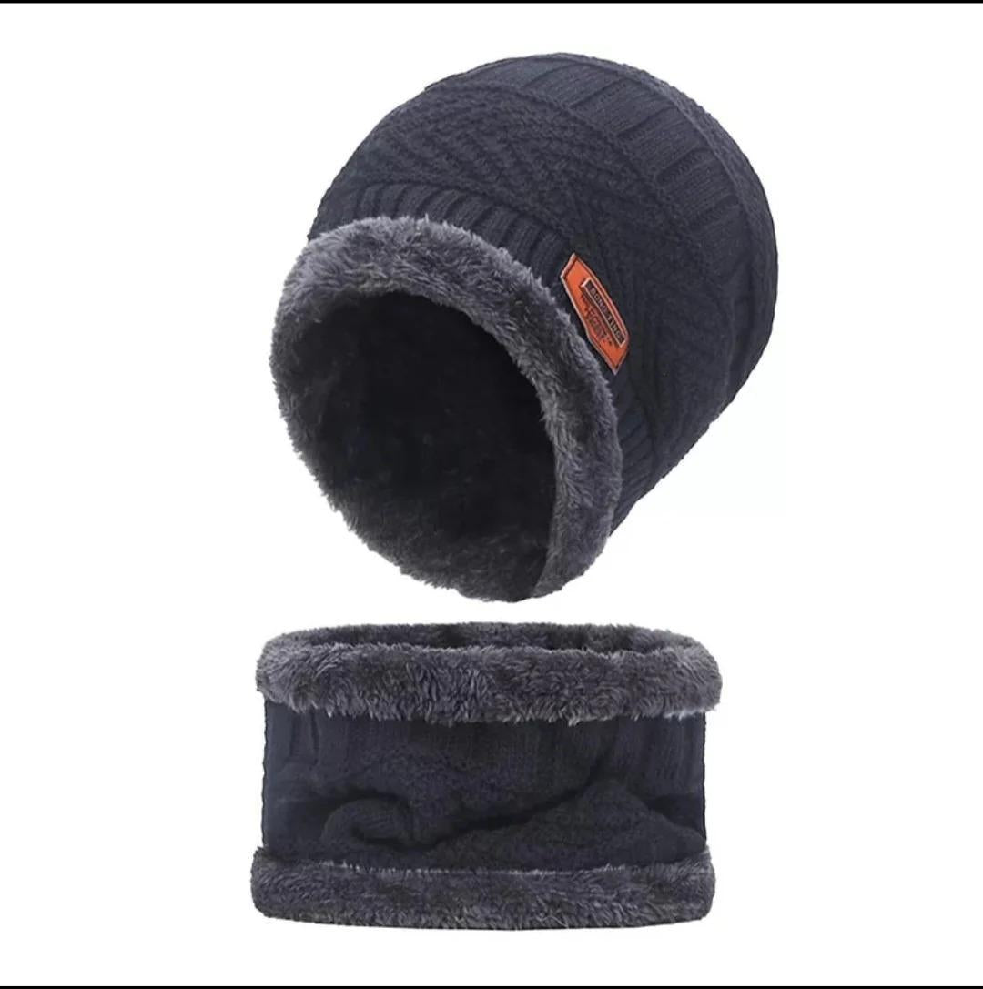 2 Pcs Wool Beanie and Neck Warmer Set - Warm Grey Plain Accessories